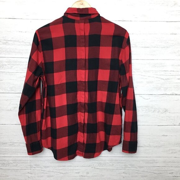 Levi's Women's Red Black Flannel Shirt Boyfriend Fit Button Front Long Sleeves M - Picture 2 of 9